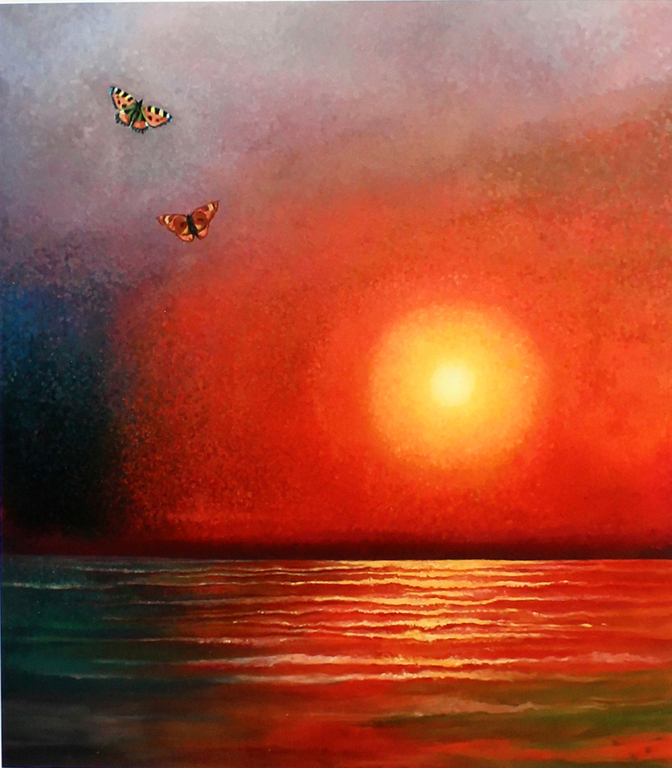 Bruno Bruni -Vlinders bij zonsondergang- Een prachtige Pigmentdruk. Gesigneerd. verkocht voor € 59!