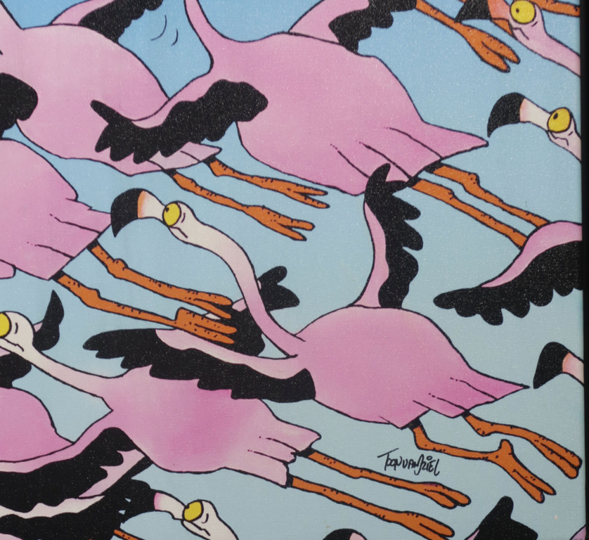 Toon van Driel: Giclee op doek, Flamingo - Ingelijst kopen? Bied vanaf 20!