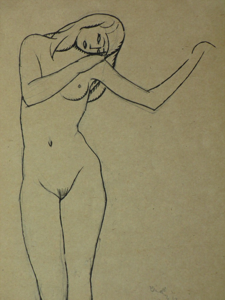 Herman Bieling - Herman Bieling, Staand naakt, Inkttekening kopen? Bied vanaf 1!