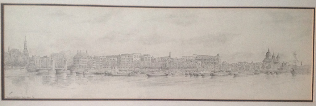 Onbekend, grote ingelijste potloodtekening, Prins Hendrikkade Amsterdam, gesign. kopen? Bied vanaf 1!