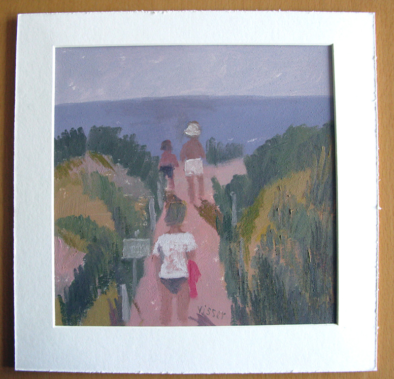 Hendrik Jan Visser (1945) - NAAR HET STRAND - acryl op stevig papier kopen? Bied vanaf 25!