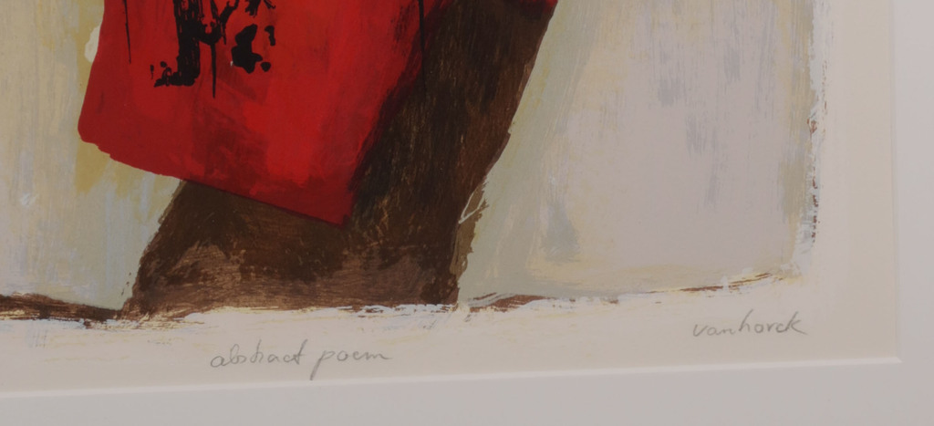 Hans Vanhorck: Zeefdruk, Abstract poem - Ingelijst kopen? Bied vanaf 35!