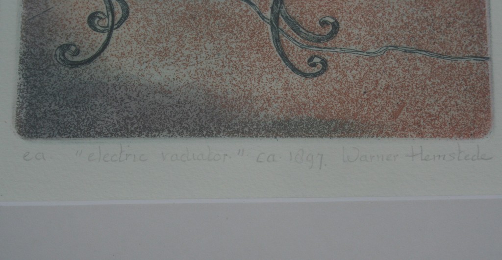 Werner Hemstede, kleurenets, gesigneerd, 'Crompton panel radiator uit 1897' kopen? Bied vanaf 20!