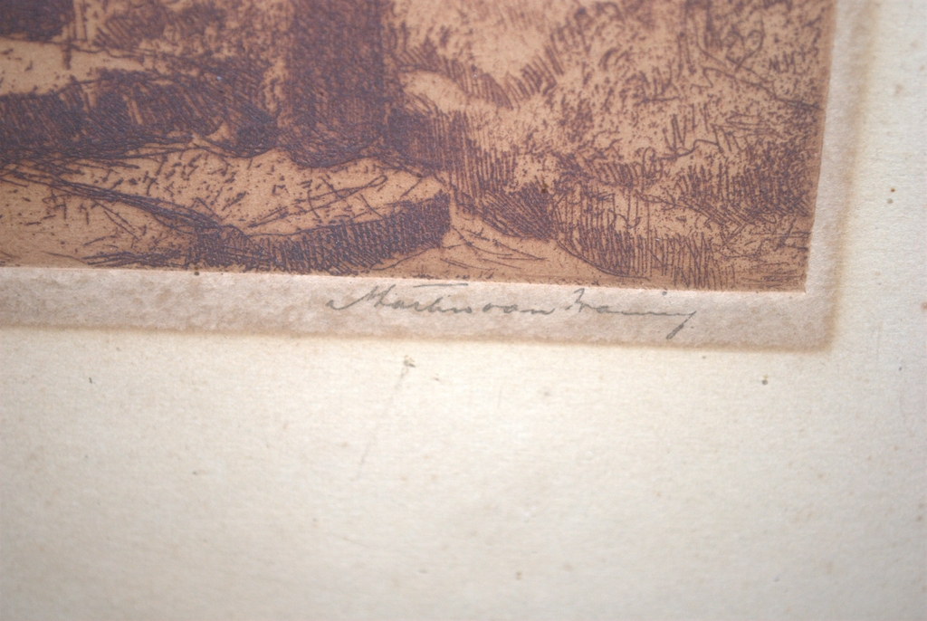 Haven met schepen en Poort - 2 etsen, 1 fraai ingelijst kopen? Bied vanaf 25!