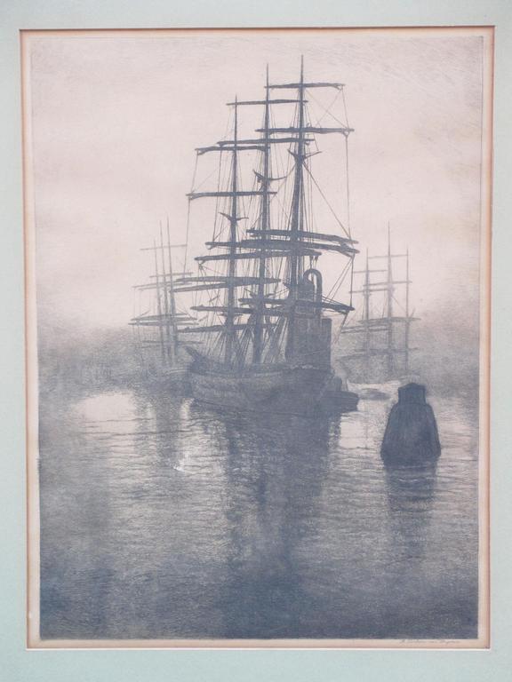 Antoon Derkzen van Angeren, Barken bij avond, Ets verkocht voor € 55!