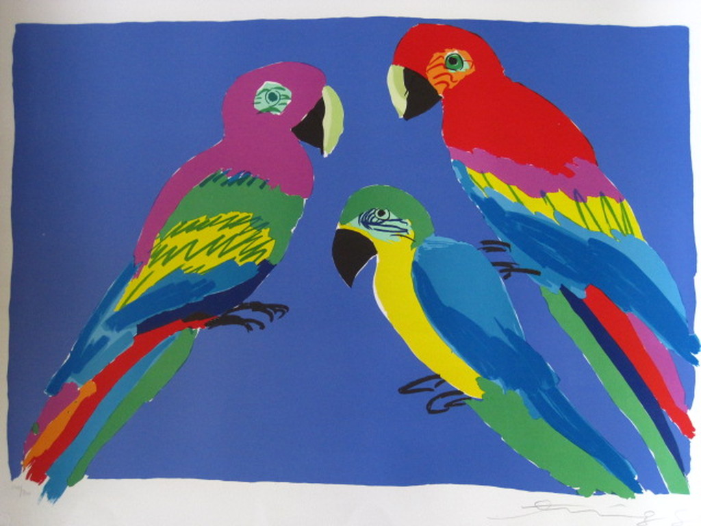 Gesigneerd kleurrijke originele 1981 Walasse Ting (1929-2010) Litho "Bird Talk"  kopen? Bied vanaf 1!