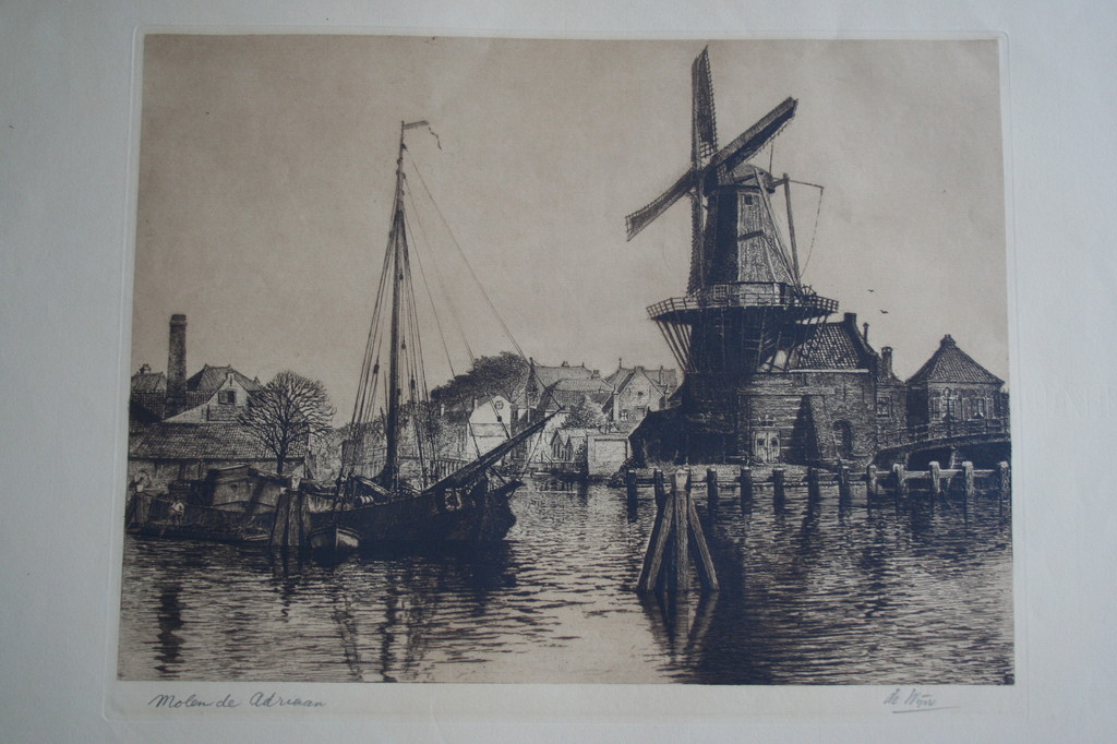 Willem Abraham de Wijn, ets molen de Adriaan Haarlem, gesigneerd kopen? Bied vanaf 25!