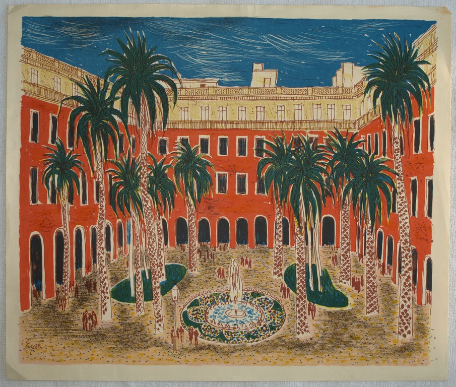 CHARLES EYCK (1897-1983) – Kleurenlitho – Patio – Gesigneerd – 1947 kopen? Bied vanaf 45!