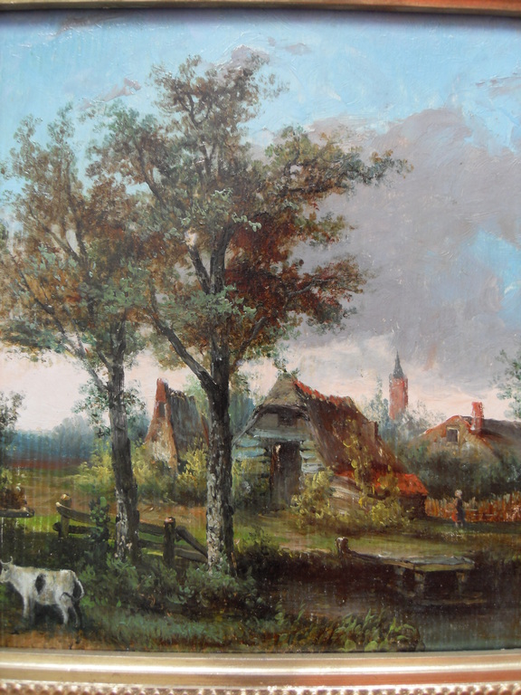 H J Rijkelijkhuizen, landschap met koe olieverf op paneel 30 x 40 lo gesign verkocht voor € 175!
