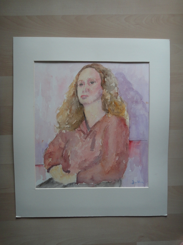 Jaap van Veen, aquarel, jaren '70 portret van dame met krullend haar kopen? Bied vanaf 1!