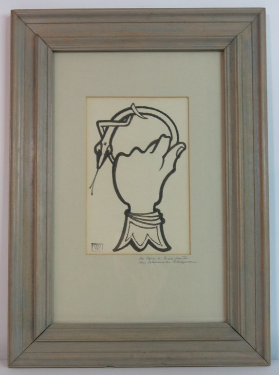 Hendrik Wiegersma: Inkttekening, Hand met Slang -Ingelijst kopen? Bied vanaf 70!