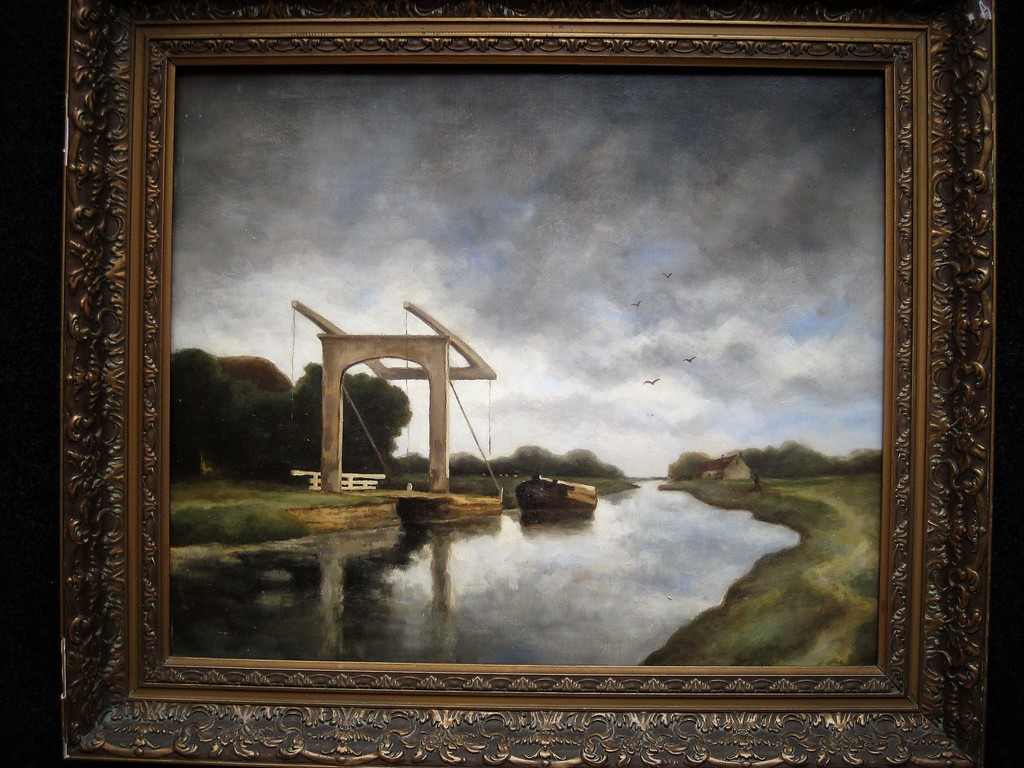 Groot oud olieverf "Ophaalbrug bij Nieuwkoop Zuid Holland" ongesigneerd kopen? Bied vanaf 1!
