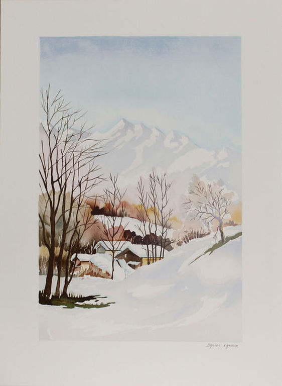 DANIEL LANOUX  Gr Zeefdruk 76x56cm)  HUIS IN DE SNEEUW  Handgesigneerd kopen? Bied vanaf 1!