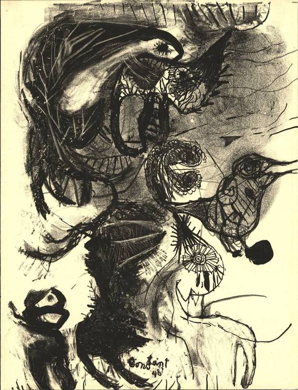 Constant - Constant(Nieuwenhuys), 'Fluisterende dieren' - litho - Handgesig 1948 - nr. 8/10 verkocht voor € 745!