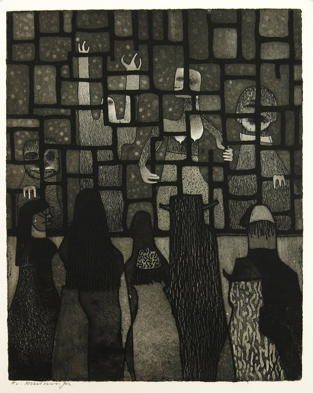 Harry van Kruiningen: Ets en Aquatint, Gekken kijken als kermisattractie verkocht voor € 76!