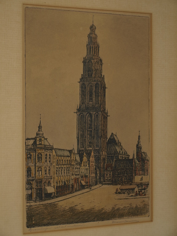 MARIUS JANSSEN - Ets – Martinitoren Groningen – Gesigneerd en ingelijst –ca 1930 kopen? Bied vanaf 25!