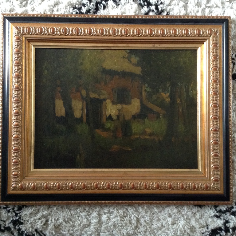 Henri A Daalhof 1887-1953. Vrouw met kind voor de boerderij. Olieverf op paneel  kopen? Bied vanaf 125!