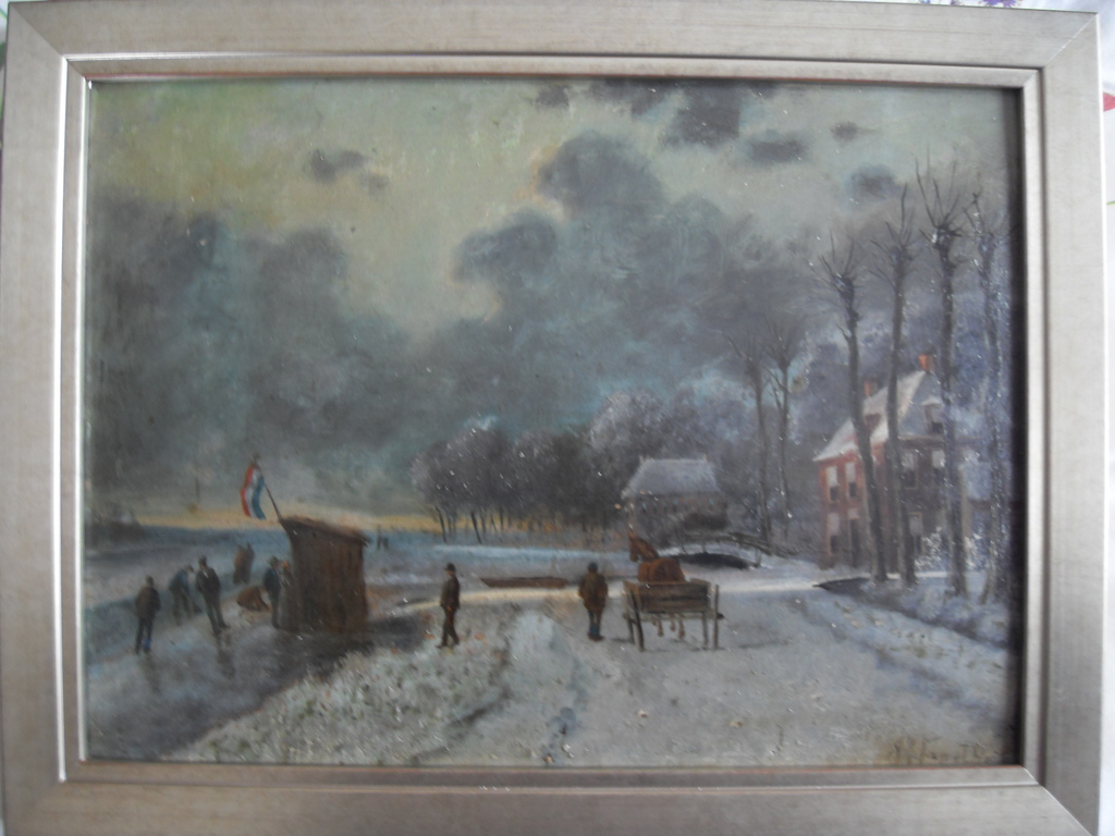 IJsvermaak ad Vecht, olieverf op board, 35 x 45 ro gesign en mooi gelijst kopen? Bied vanaf 250!