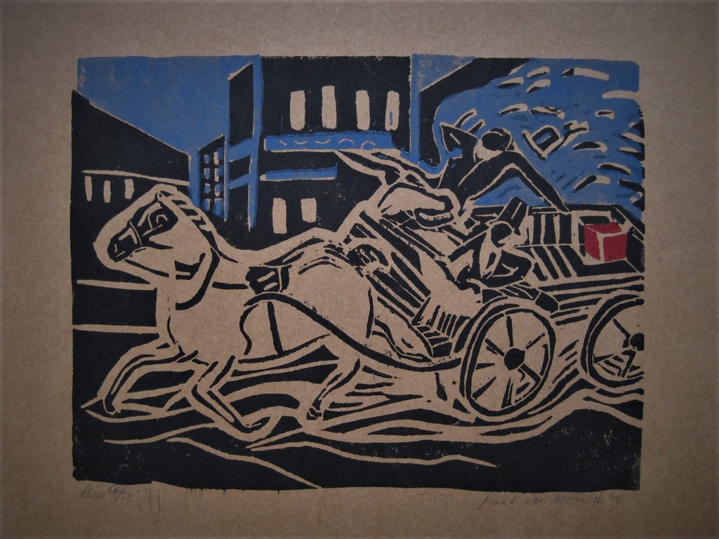 Karakteristieke Linoleumsnede "Paarden en Wagen" Zaandam Frenk van Heeswijk kopen? Bied vanaf 1!