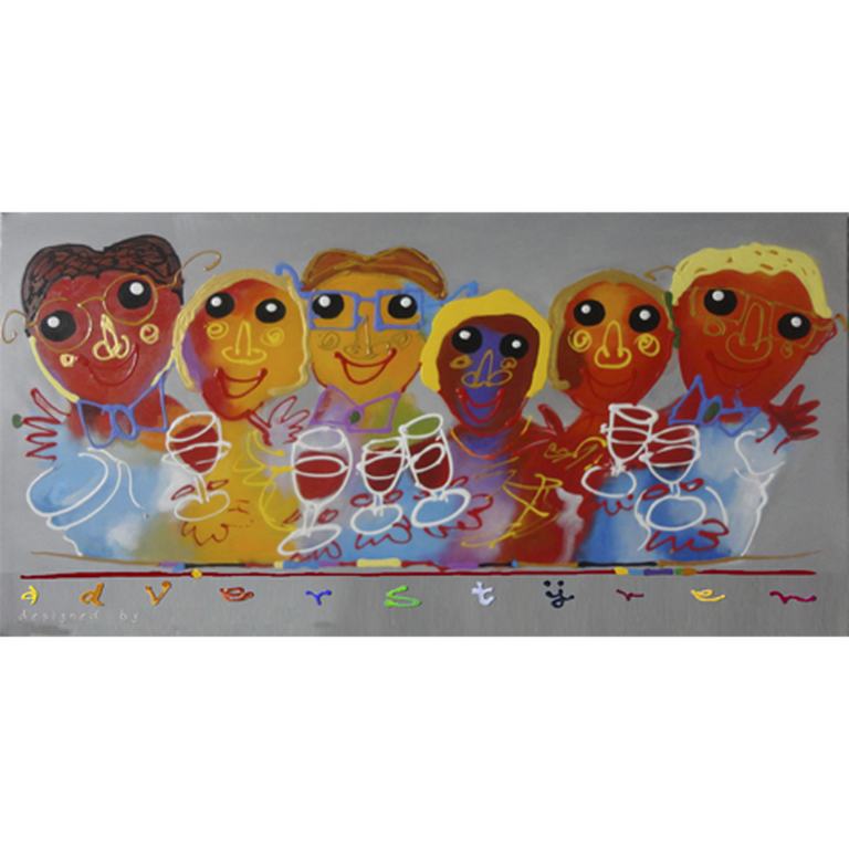 AD VERSTIJNEN, groot schilderij: acrylverf op linnen 'Feest (70x140 cm.)' kopen? Bied vanaf 295!