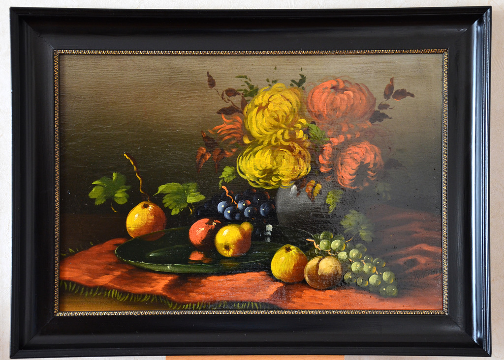 Tilly Moes(1899 - 1979) - Stilleven - Fruit en Bloemen - Olieverf op paneel.     kopen? Bied vanaf 125!