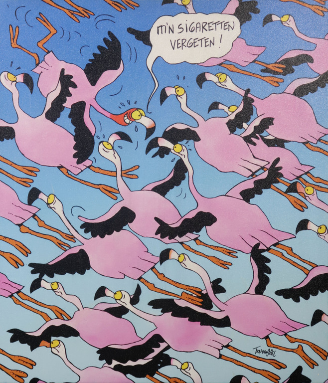 Toon van Driel: Giclee op doek, Flamingo - Ingelijst kopen? Bied vanaf 20!
