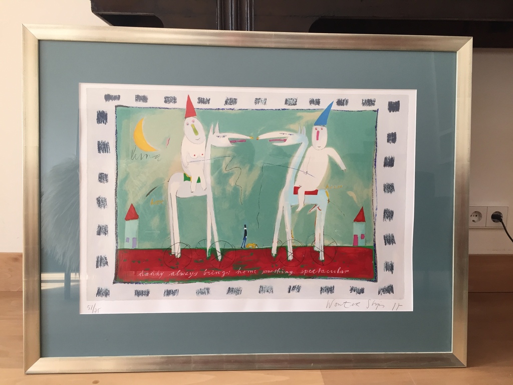 Wouter Stips, zeefdruk, titel: daddy always brings home something spectacular kopen? Bied vanaf 850!