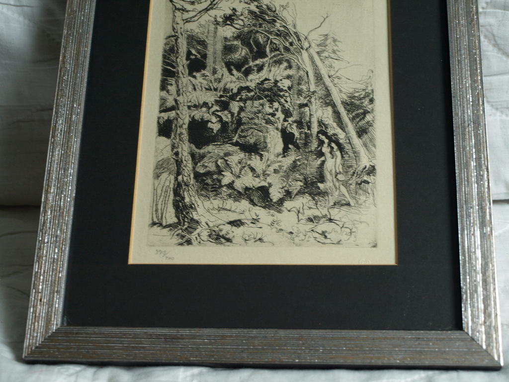 Adolf Jelinek Alex : Ets – Vrouw in het bos – gesigneerd & ingelijst – 1935 kopen? Bied vanaf 1!