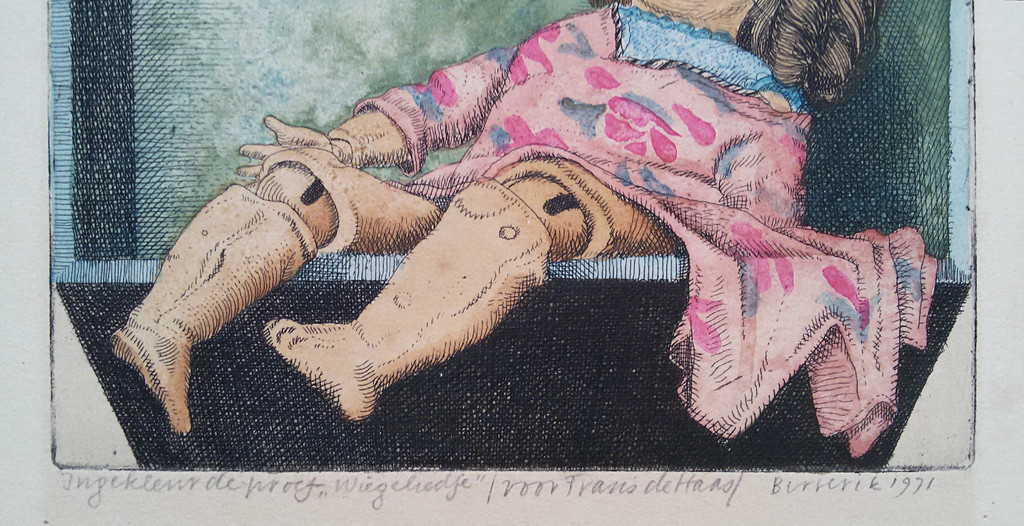 Herman Berserik - Wiegeliedje, ets (met de hand ingekleurde proefdruk) kopen? Bied vanaf 100!