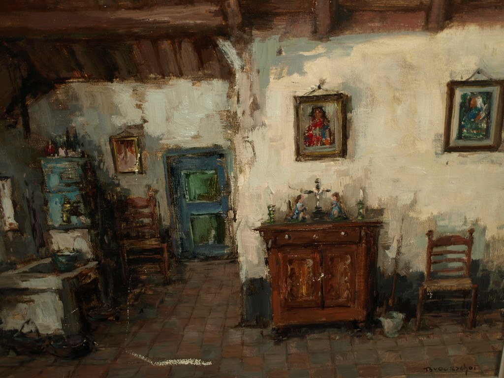 Theo van Oorschot : Olieverf op doek – Interieur – Ingelijst – ca 1950  verkocht voor € 150!