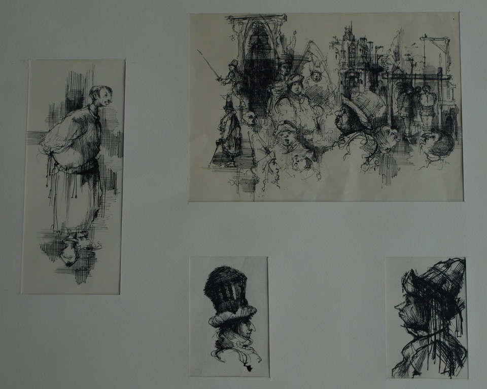 William D. Kuik / Dirkje Kuik : 4 Originele tekeningen ‘Villon’ -ingelijst– 1963 verkocht voor € 175!