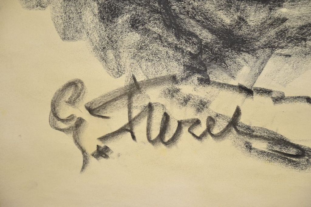 Gerard Fieret: Grote Houtskool tekening. Portret kopen? Bied vanaf 1!