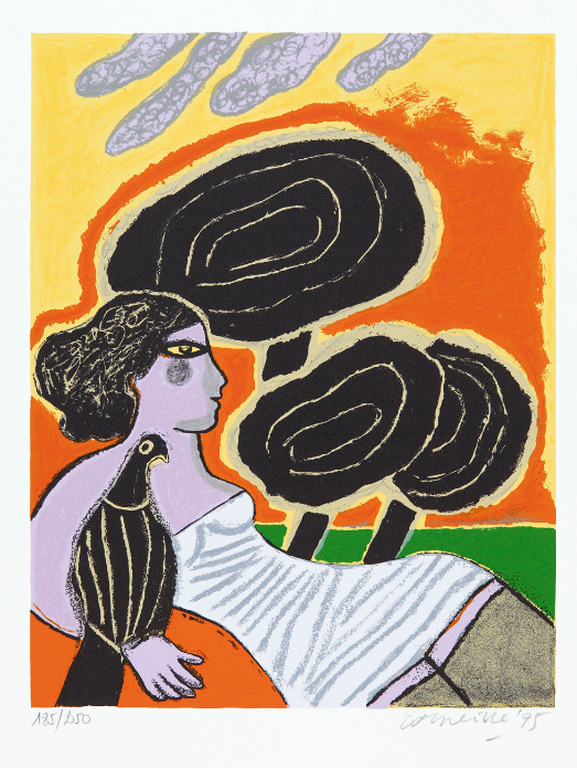 Corneille: Zeefdruk, L'oiseau attentif verkocht voor € 121!