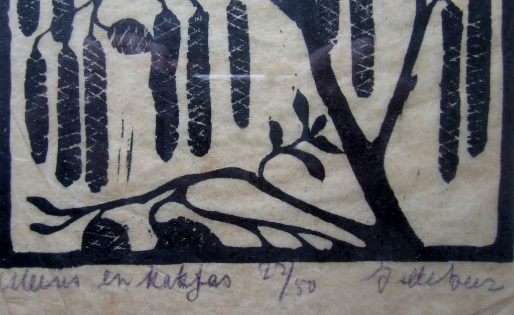 Jac. de Beer (1888-1946) - Houtsnede Mees en katjes - oplage 50 kopen? Bied vanaf 30!