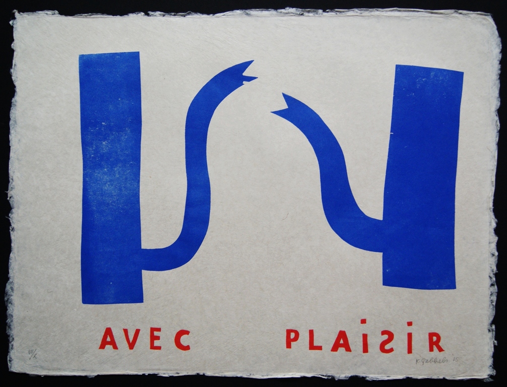 Klaas Gubbels grote houtdruk 'Avec Plaisir' - 2015 - oplage X. kopen? Bied vanaf 575!