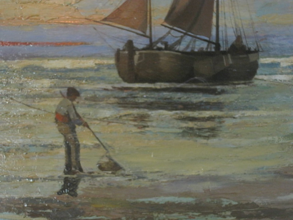 K.C. v Tilburg 1885-1961 "Botters Scheveningen bij zonsondergang" olieverf 1930 kopen? Bied vanaf 1!