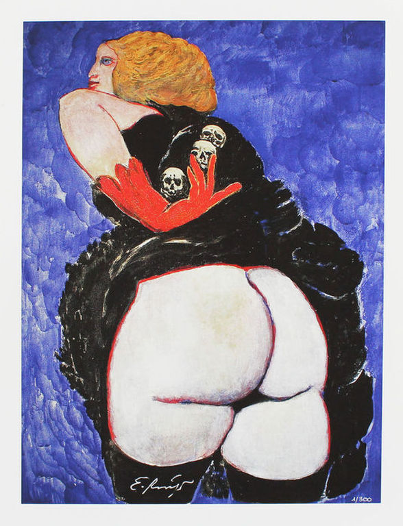 Ernst Fuchs - Die Kopfsammlerin - Giclée op canvas - Handgesigneerd - 2012 verkocht voor € 55!