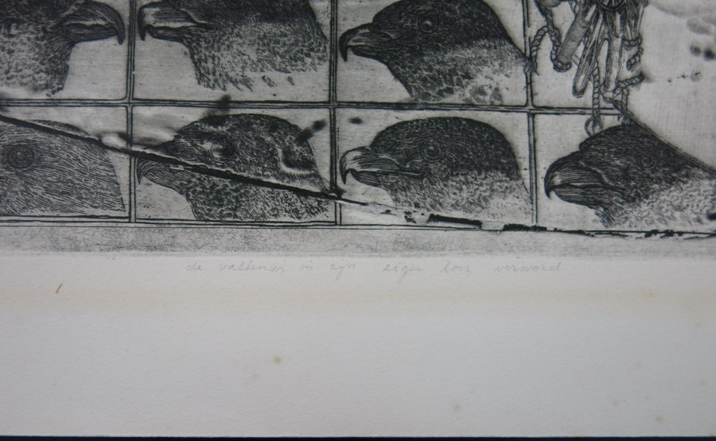 Charles Donker: Ets, De valkenier in zijn eigen loer verward kopen? Bied vanaf 160!