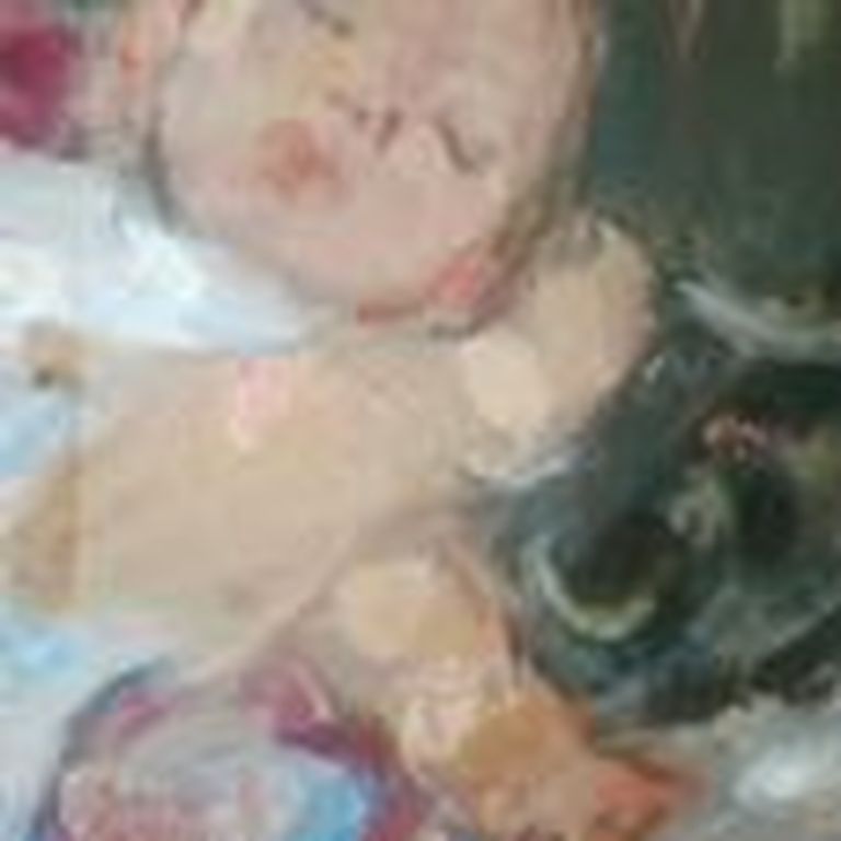 prachtig schilderij - olieverf op papier - onbekend kunstenaar - "kindergeluk" kopen? Bied vanaf 20!