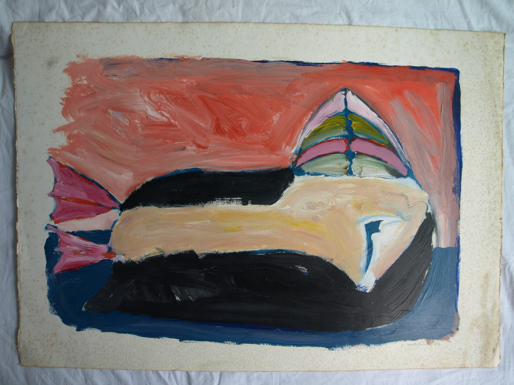 Cornelis Makkink : Olieverf op papier, Papegaaiduiker – gesigneerd - 1983 kopen? Bied vanaf 1!