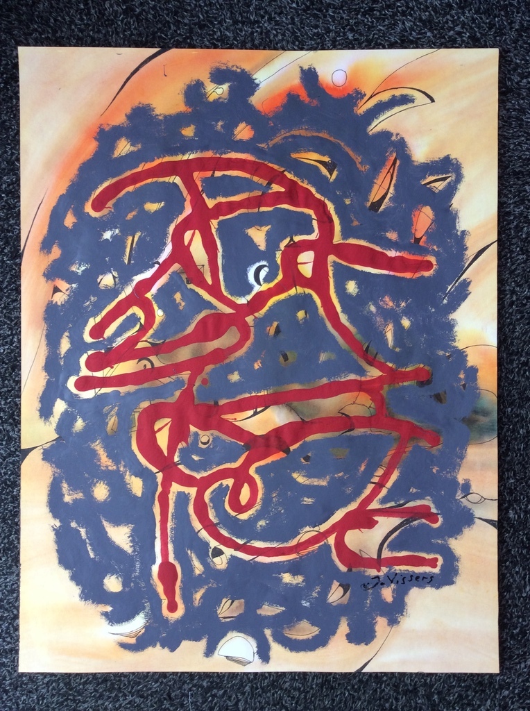 Jack Vissers, abstracte compositie, acryl op papier kopen? Bied vanaf 1!