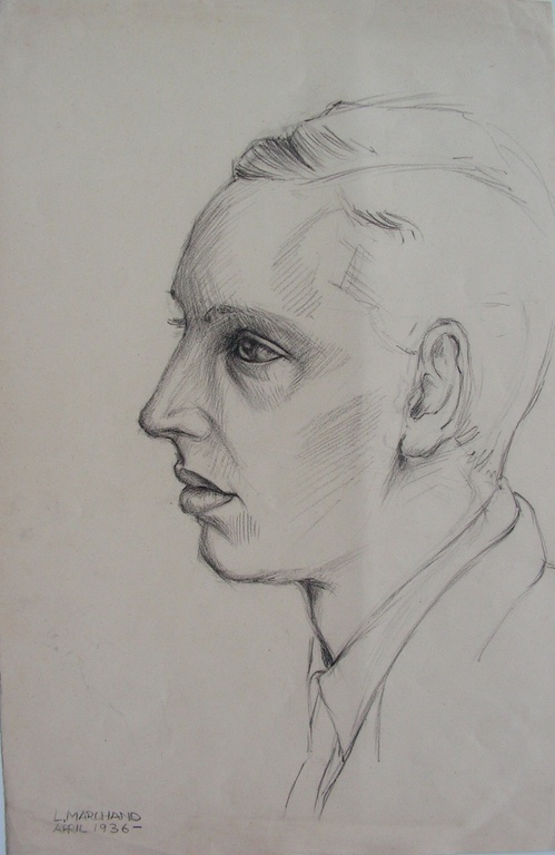L.Marchand  -  potloodtekening op papier  -  portret kopen? Bied vanaf 1!