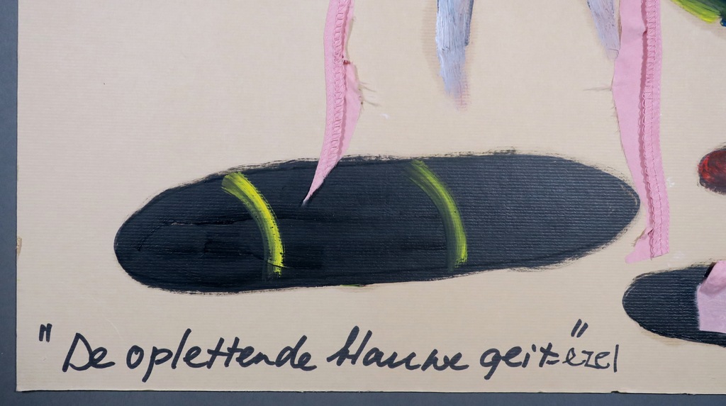 Meertje Kaal: Olieverf en collage op karton, De oplettende.. - Ingelijst kopen? Bied vanaf 1!