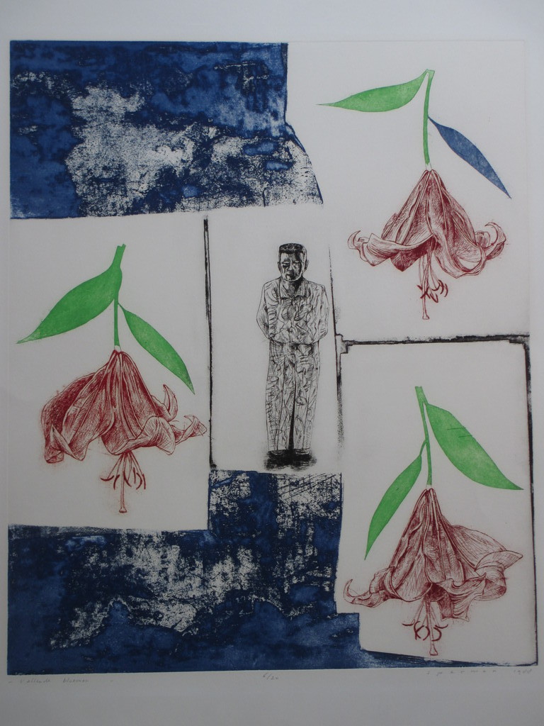 Kees Spermon, Vallende bloemen, Kleurets verkocht voor € 50!