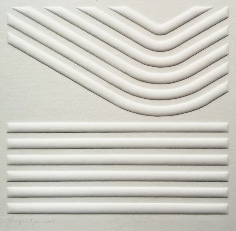 Harry van Kuyk - Abstracte compositie, reliëfdruk verkocht voor € 220!