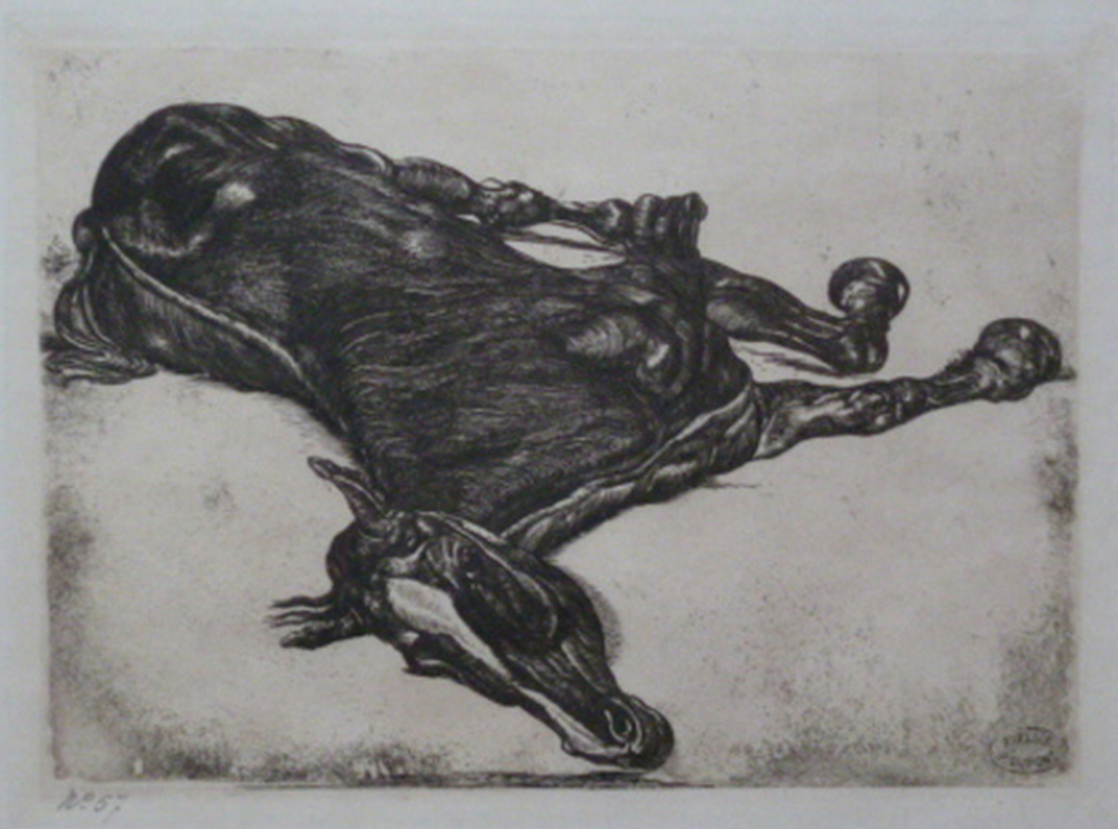 Laatste keer! Pieter Dupont: Liggend paard, ets, 1900 verkocht voor € 50!