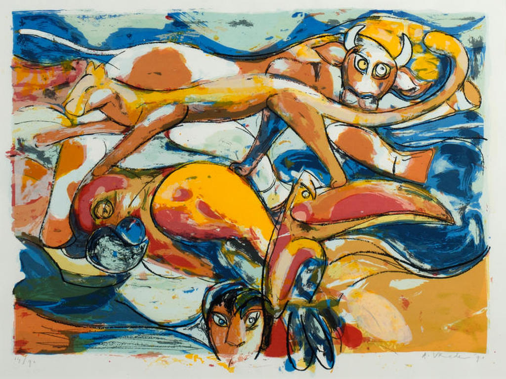 Gesigneerde en genummerde litho van Anton Vrede uit 1990 in perfecte staat:39/90 verkocht voor € 50!