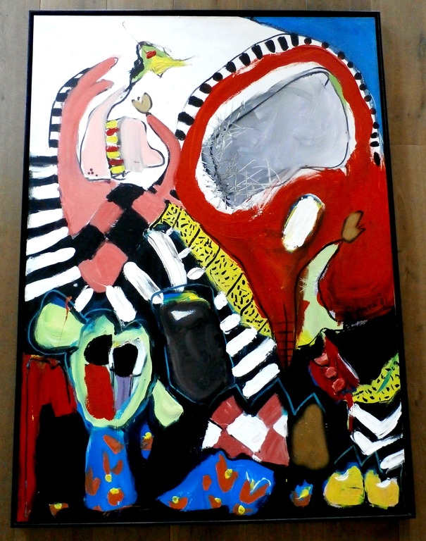 Mirjam Slaats - zeer groot ingelijst werk: De dichter zwijgt maar barst - 1991 verkocht voor € 750!