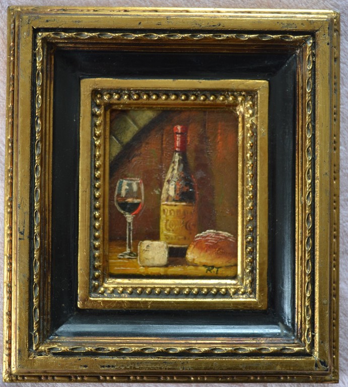 Onbekend - olieverf op paneel - Stilleven fles, glaasje wijn, brood en kaas kopen? Bied vanaf 40!