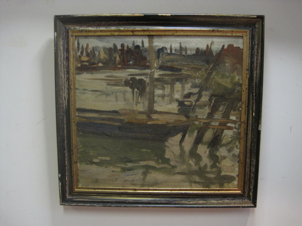 Dirk Koets 1895-1956 impressionisme Zeeland olieverf "Haven van Kats"  verkocht voor € 120!
